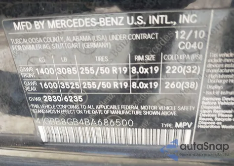 2011 Mercedes-Benz Ml 350 4Matic from USA, damaged, VIN 4JGBB8GB4BA686500